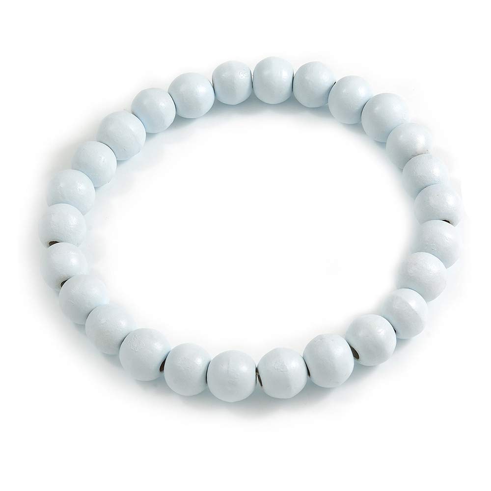 Avalaya Chunky Snow White Round Bead Wood Flex Necklace - 44cm Long