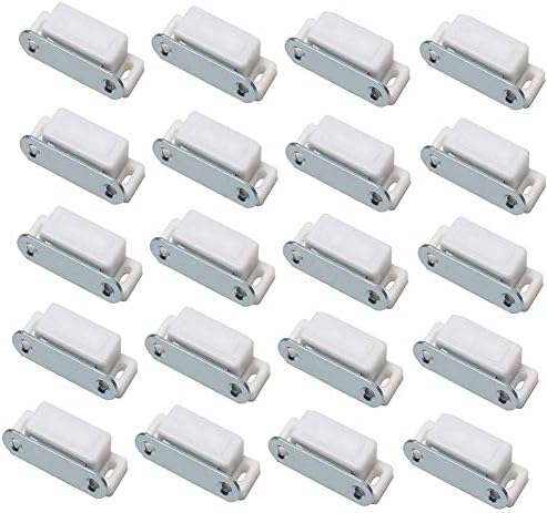 Autoly Magnetic Cabinet Latch Catch White Plastic Plate Door Closures for Drawer Wardrobe Shutter with Screws,Pack of 20
