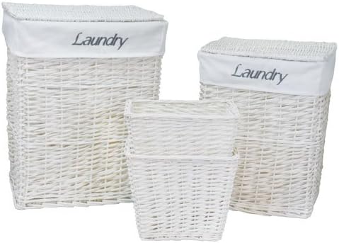 Jvl Set Of 2 White Wicker Rectangular Linen Laundry Baskets And Two Waste Paper Bins Amazon Co Uk Kitchen Home