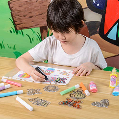 HighFun Window Paints Art Create Your Own Suncatcher Craft Kit DIY Jewelry Making Kit Arts and Craft for Girls Age 6-12 Children’s DIY Windows Clings Includes 12 Pre-Printed Suncatchers