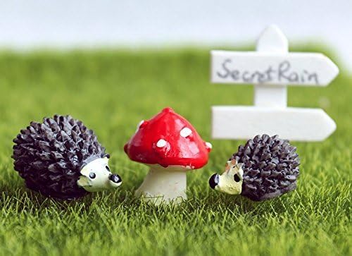 Hangqiao Miniature Resin Garden Fairy Ornament Flower Pot Plant Pot Home Decor Hedgehog & Mushroom Set