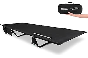 MISSION MOUNTAIN UltraPort Camping Cot, Ultralight Backpacking Cot, Lightweight Camp Cot, Built-in Pillow Pocket, Max Supports 350lbs, Portable Cot for Adults, Camping, Outdoors and Home (Black)