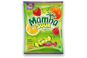 Storck (1) Bag Mamba Sour Long Lasting Fruit Chews Candy Assorted Flavors - Orange, Lemon, Raspberry, Strawberry - 3.52 oz