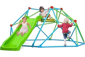 Zupapa Climbing Dome with Slide Max Load 440Lbs, 8FT Jungle Gym Monkey Bar for Backyard, 2 in 1 Outdoor Climbing Frame Toys for Toddlers Playground Set, Geometric Dome Climber for Kids Age 3-8
