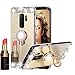Galaxy S9 Plus Case Bling, Miniko(TM) Sparkly Slim TPU Mirror Makeup Bling Rhinestone Diamond Back Case Cover with Detachable 360 Degree Ring Holder Stand for Galaxy S9 Plus Gold