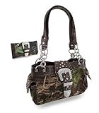 Things2die4 Polyester Womens Shoulder Handbags Camouflage Rhinestone Western Buckle Purse/Wallet Set Coffee Trim - 13 X 8 X 4.5 Inches - Coffee