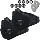 Infityle Dustproof Mask - Activated Carbon Dust Masks - with Extra Filter Cotton Sheet and Valves for Exhaust Gas, Outdoor Activities (2 Pack Black+Black, Type 1)