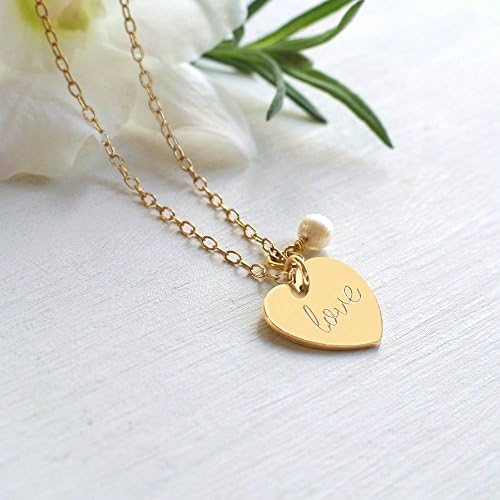 Personalised Gold 'love' Heart and Freshwater Pearl Bride Necklace, bridal necklace, heart and pearl necklace