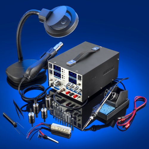 4 IN 1 - "X-TRONIC" MODEL #8080-XTS - HOT AIR REWORK & SOLDERING IRON STATION (CELSIUS/FAHRENHEIT), 30V-5A DC POWER SUPPLY & 50V-5A DC TEST METER - 10 SOLDERING TIPS - 4 HOT AIR NOZZLES - 1 ANTI-MAGNETIC TWEEZERS - 1 5X MAGNIFYING LAMP!!!