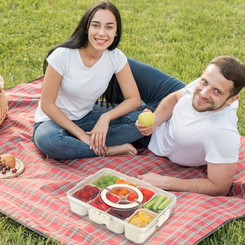 Snack Box with Compartments Snack Plate with Lid Snack Box Children, Snack Boxes for Storing Sweets, Nuts, Biscuits, Fruits and Sweets, Suitable for Picnics and Family Reunions (1)
