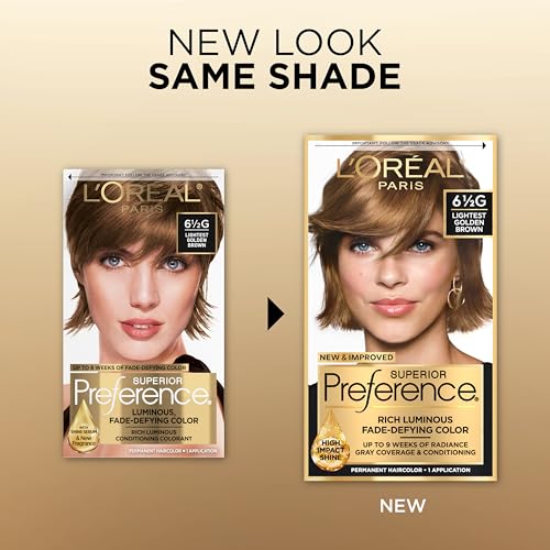 L’OREAL PARIS SUPERIOR PREFERENCE FADE-DEFYING + SHINE PERMANENT HAIR COLOR, 6.5G LIGHTEST GOLDEN BROWN, PACK OF 1, HAIR DYE