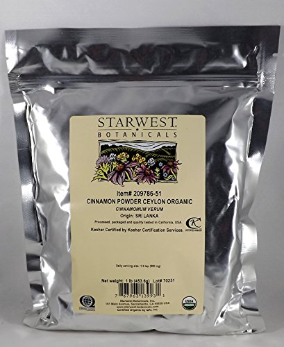 Starwest Botanicals Organic Ceylon Cinnamon Powder - Freshly Ground True Cinnamon - 1 Pound Bulk Spice Bag
