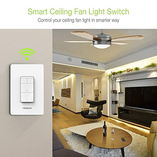 Smart Ceiling Fan Control and Light Dimmer Switch Combo, TESSAN WiFi Wall Switch for 4 Speed Fan