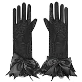 Greenery 30cm Long Elastic Net Yarn Knitted Voile Lace Bowknot Decoration Ladies Dress Gloves for Dinner Party, Weeding and Performance Occasions. (Bowknot black)