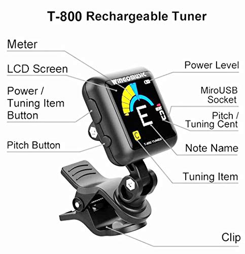 WINGO Rechargeable Chromatic Clip-on Tuner for Acousitc& Electric Guitar, Bass, Ukulele and Violin, Muliti Tuning Modes for all Stringed Instruments - Thumbnail 2