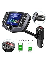 Nulaxy [pantalla panorámica actualizada] KM29 transmisor FM Bluetooth de 1,8 pulgadas con pantalla de color adaptador Bluetooth para coche con QC3.0, lectura de batería de coche, llamadas manos libres, soporte USB, tarjeta TF, AUX, modo EQ