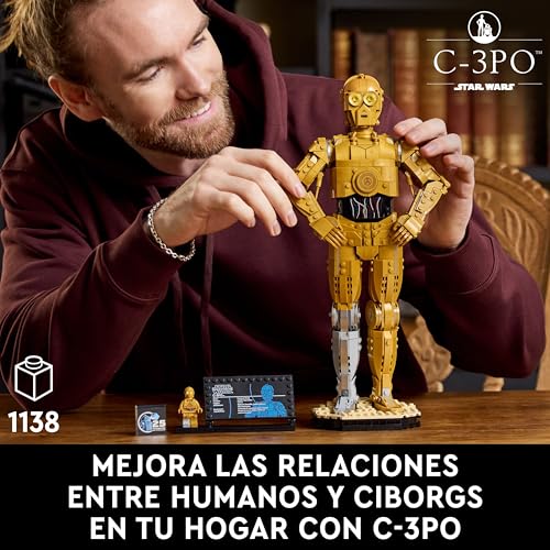 Star Wars 75398 C-3PO Figura de Droide - Kit de Maquetas para Adultos de Colección - Base, Placa Informativa y Minifigura - Regalo para Hombres y Mujeres Fans de la Saga