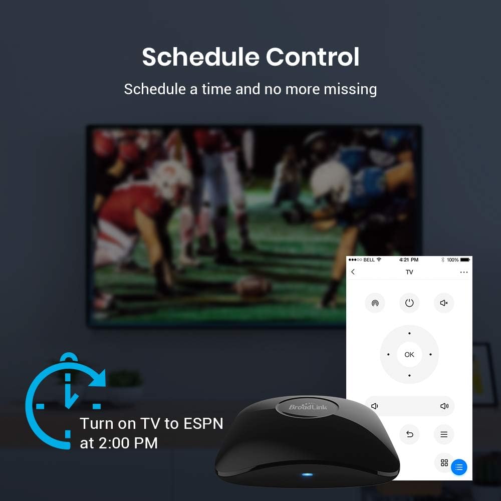 BroadLink IR/RF Smart Home Hub-WiFi IR/RF Blaster for Home Automation, TV, Curtain, Shades Remote, Smart AC Controller, Works with Alexa, Google Assistant, IFTTT (RM4 pro) - - 