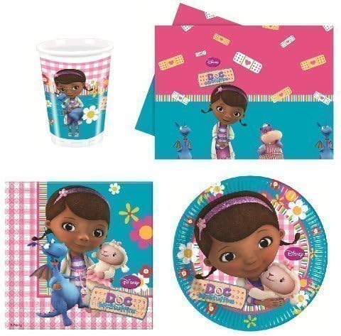 Doc McStuffins Party Tableware set for 8 guests including cups, plates, napkins and tablecover