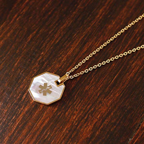 My Identity Doctor USA - Medical Alert Womens Mens Necklace with Pendant - Custom Engraving for Diabetes Warfarin Dialysis Stroke Pacemakers - Steel Gold Toned - 24in-60cm - with Clasp - Thumbnail 3