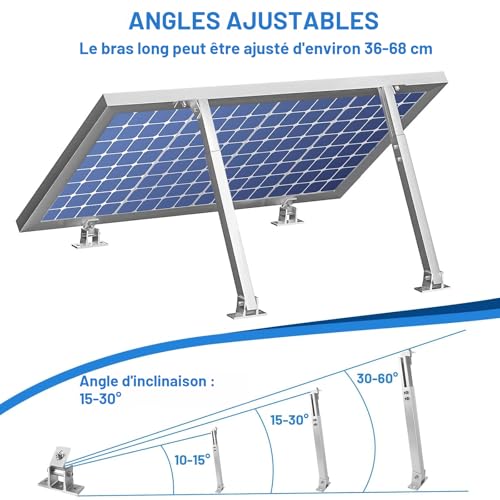 Royouzi Solar Panel Bracket, Aluminum Solar Panel Floor Bracket Adjustable Angle 15°- 30° (2)