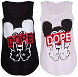 Womens Ladies Girls Black White Dope Mickey Mouse Obey Jersey Vest Top Tshirt