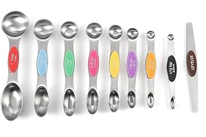 9-Piece Magnetic Measuring Spoons Set, Stainless Steel Dual-Sided Teaspoons with Leveler – Fits Spice Jars, for Dry/Liquid In