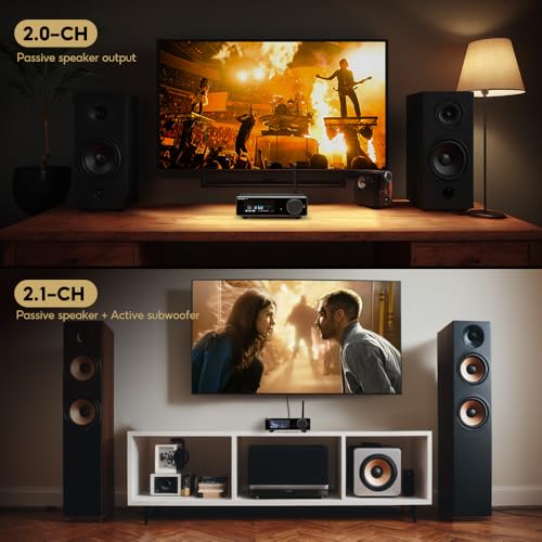 AIYIMA A80 Bluetooth Amplifier DAC Stereo HiFi Home Audio Receiver with PFFB 2.0 Channel Hi-Res Class D Power Amp with PC-USB Coaxial Optical TRS RCA Input