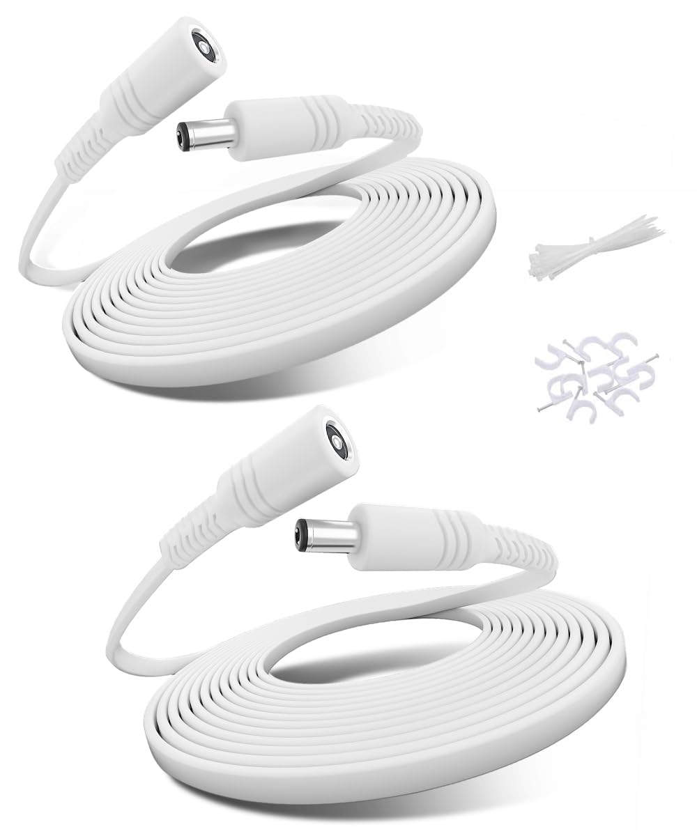 BASESAILOR 12V DC Power Extension Cable 3M/2Pack,Flat 5.5mm x 2.1mm 5521 DC Supply Adapter Long Extender Cord,Female to Male Wire for CCTV,IP Security Camera,DVRs,Tapo Camera C200,C520WS,C510W,C310