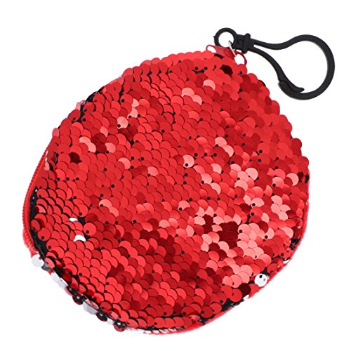 Round Magic Reversable Sequin Coin Purse Backpack Charm - Red