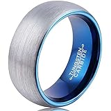 YHY 8mm Men's Blue Tungsten Carbide Wedding Band Ring Domed Brushed Finish Comfort Fit