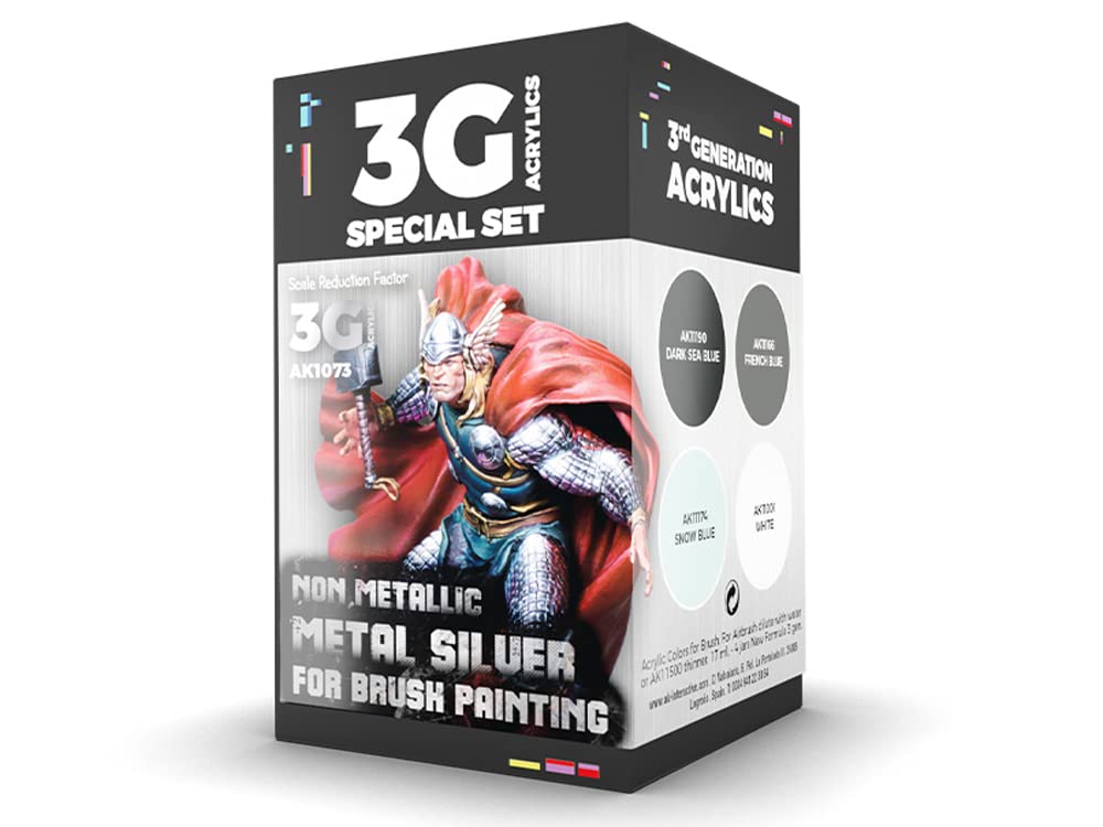 AK ACRYLICS 3Gen WARGAME SET AK1073 NON METALLIC METAL SILVER (WB) (4 x 17 ml)