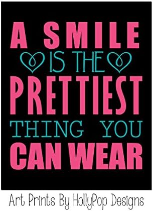 Teen girl wall art - A smile is the prettiest thing you can wear - Pink black wall art - Girls room decor - SINGLE UNFRAMED ART PRINT #1503