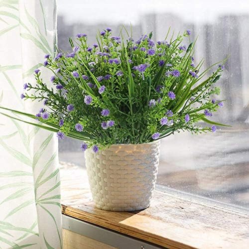 XYXCMOR Fake Flowers Plants 4pcs Baby's Breath Flowers Bouquet Artificial Greenery Faux Plastic Shrubs for Indoor Outside Home Kitchen Patio Wedding Decor Purple