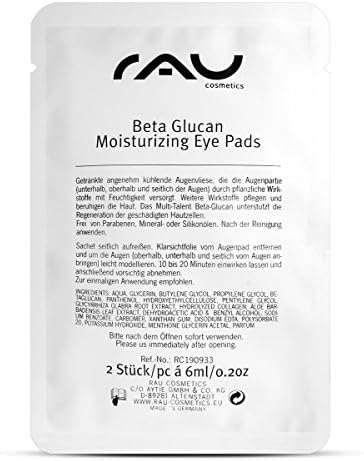 RAU Beta Glucan Moisturizing Eye Pads -Hydrating, Cooling Tissue Mask with Beta-Glucan, Panthenol and Aloe Vera - Anti-Aging Lifting Eye Treatment - against Dark Circles and Puffiness