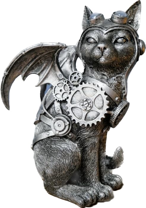 Venture Vehicles Ltd Quirky Machnical Cog Steampunk Themed Resin Gothic Cat Ornament with Wings