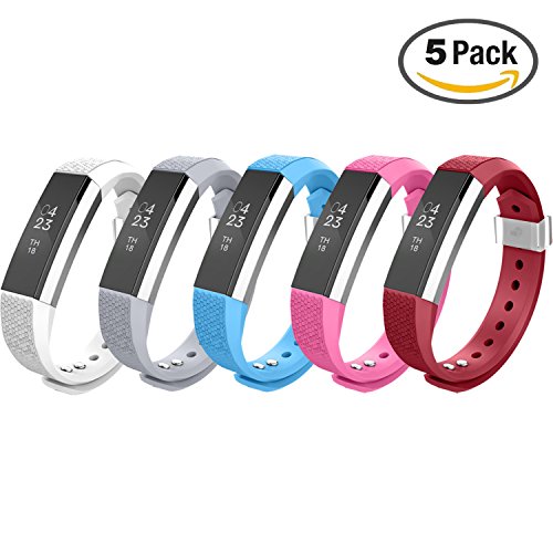 Fitbit Alta Bands,Greeninsync(TM) Laser Textured Fitbit Alta Accessory Replacement Bands Large 5 set W Metal Clasp Unique Design Fatener for Man Women Kids