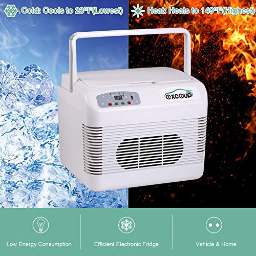EXCOUP Electric Cooler and Warmer with Portable Handle for Car and Home 12 Liter Mini Fridge Thermoelectric Refrigerator, 23°F-140°F