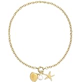 Shell Pearl Starfish Gold Chain Necklace Beach Layering Statement Choker Adjustable for Fashion Women Summer Holiday Ocean Charm Jewelry Gift