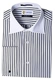 Labiyeur Men's Slim Fit French Cuff Striped Dress Shirt 17 | 36-37 Black/White Stripes