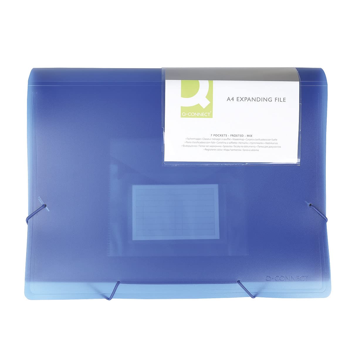 Q-Connect Expanding File Organiser with Elastic Band / 6 Compartments/Dividers/Pockets/Polypropylene/Document Folder A4 / Transparent Blue/Has Compartments with Index Windows and Indexes