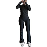 XYZDRESSOR Women 2 Piece Workout Sets Long Sleeve Jacket Flare Long Yoga Pants Workout Sets Tracksuit With Pockets