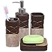 MyGift 4 Piece Brown Bathroom Accessories Set with Toothbrush Holder, Tumbler, Soap Dish & Liquid Soap Dispenser