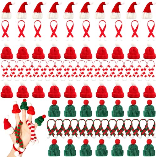 100 Pcs Mini Knit Hat Christmas Scarf Set Mini Santa Hats for Christmas Tree Ornaments DIY Craft Art Snowman
