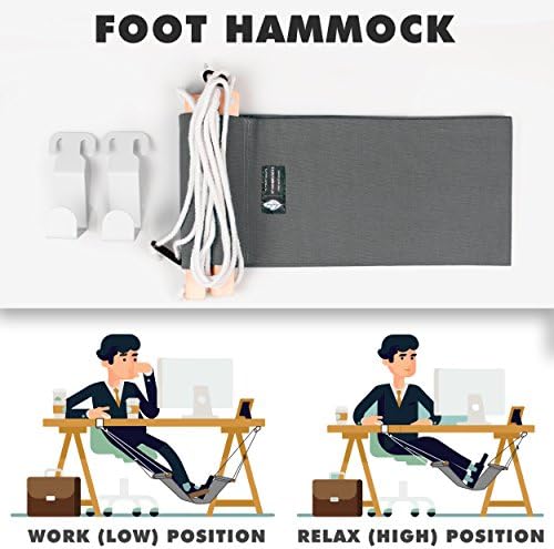 MyHomeIdeas Canvas Mini Foot Rest Hammock - Under Desk Stand for Feet with Adjustable Ropes - Replace Under Desk Stool - Comfortable Ergonomic Portable - Relaxed Feet at Home &amp; Office