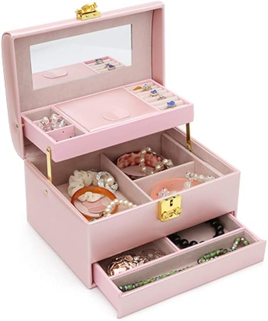 Caja de almacenamiento de joyas de cuero Cajón de múltiples capas de