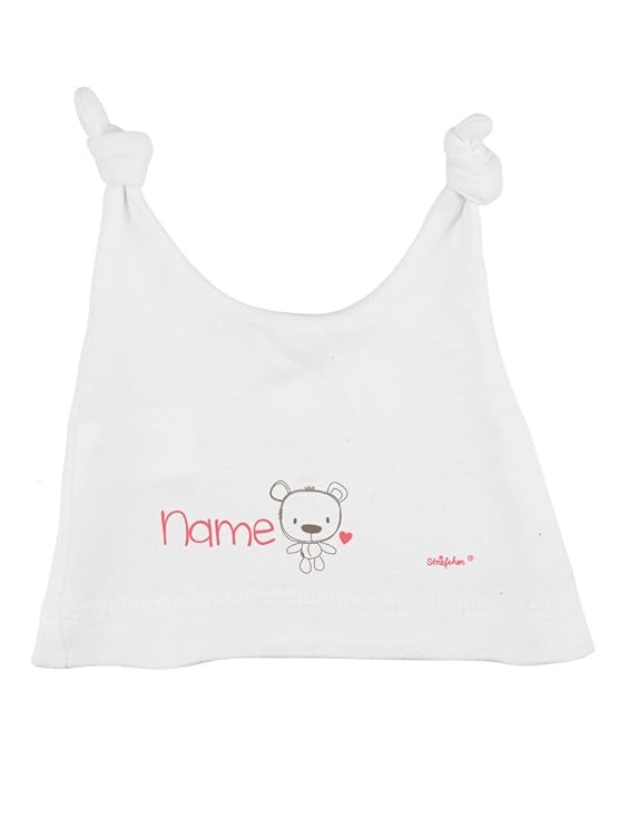 Striefchen® Niedliche weiße Babymütze mit Namen zur Geburt von Mädchen aus Bio Baumwolle