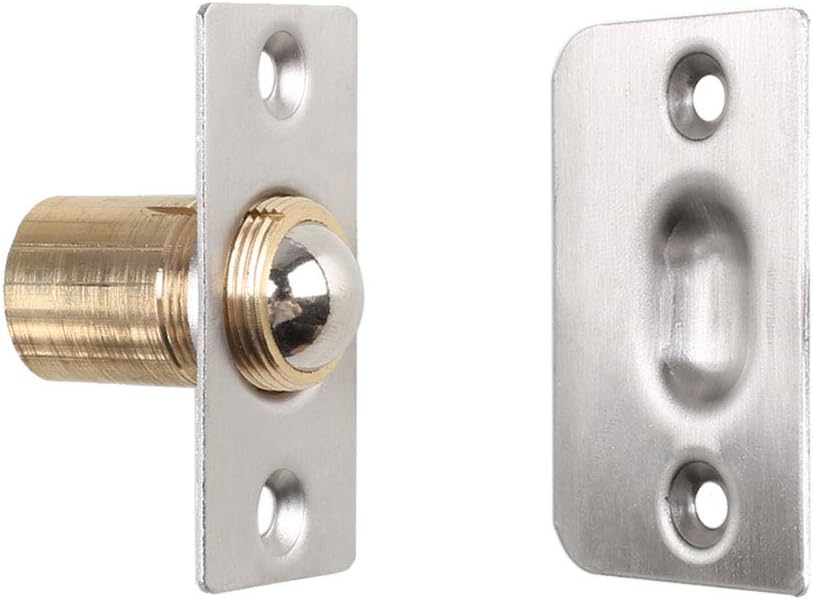 Door Ball Catch, Dayree 2pcs Adjustable 53 mm Brass Core Stainless Steel Cabinet Ball Latch with Strike Plate and Screws Easy to Install for Bathroom, Hotel, Toilet Door