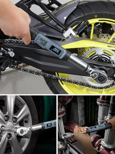 GROWNEER Digital Torque Wrench, 7.38-147.5 Ft-lbs/10-200 nm, 1/2'' Drive Inch Pound Rachet with Buzzer & Colorful LED Indicator, Electronic Torque Wrench Set for Bike Motor Car Auto Repair
