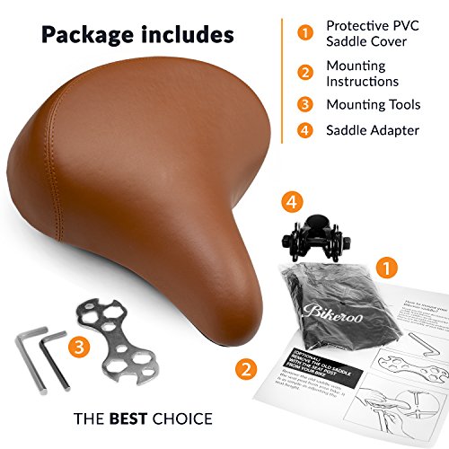 Beach Cruiser Bike Seat - Extra Wide Bicycle Saddle [Stylish and Soft] Replacement Bike Saddle for Women and Men (Vintage Brown) - Thumbnail 3